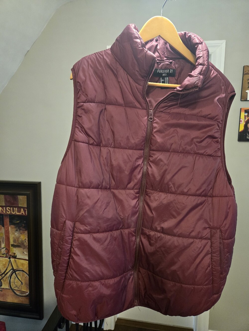 MEN'S Forever 21 Quilted Puffer Vest - Wine
